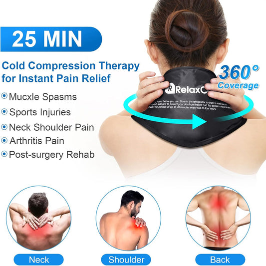 Neck Ice Pack Wrap, Reusable Gel Ice Pack for Neck Shoulders, Cold Compress Therapy for Pain Relief, Injuries, Swelling, Bruises, Sprains, Inflammation and Cervical Surgery Recovery