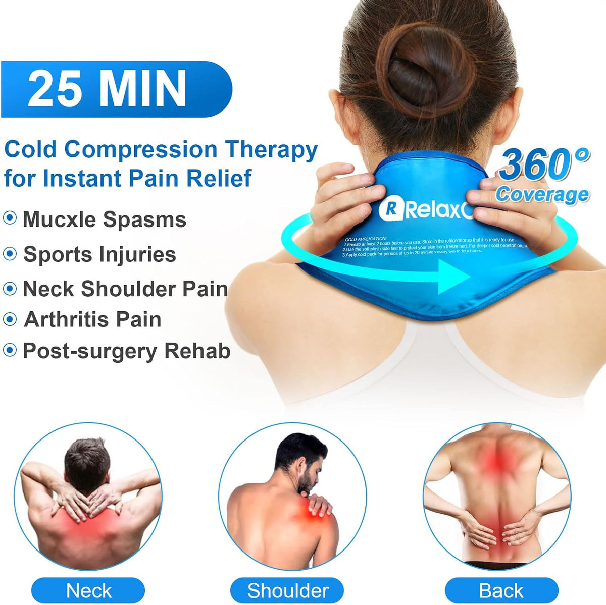 Neck Ice Pack Wrap, Reusable Gel Ice Pack for Neck Shoulders, Cold Compress Therapy for Pain Relief, Injuries, Swelling, Bruises, Sprains, Inflammation and Cervical Surgery Recovery