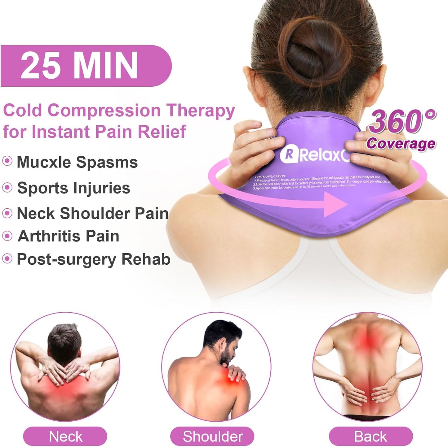 Neck Ice Pack Wrap, Reusable Gel Ice Pack for Neck Shoulders, Cold Compress Therapy for Pain Relief, Injuries, Swelling, Bruises, Sprains, Inflammation and Cervical Surgery Recovery