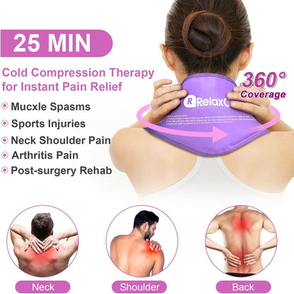 Neck Ice Pack Wrap, Reusable Gel Ice Pack for Neck Shoulders, Cold Compress Therapy for Pain Relief, Injuries, Swelling, Bruises, Sprains, Inflammation and Cervical Surgery Recovery