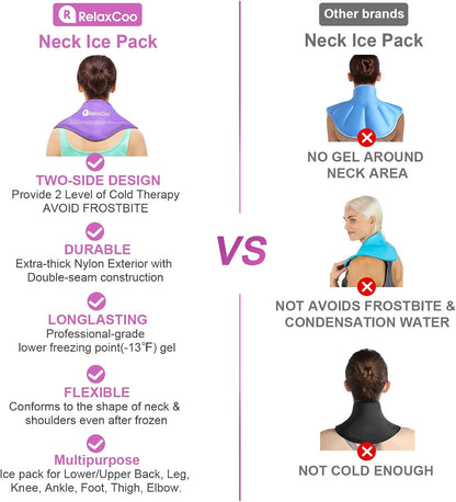 Neck Ice Pack Wrap, Reusable Gel Ice Pack for Neck Shoulders, Cold Compress Therapy for Pain Relief, Injuries, Swelling, Bruises, Sprains, Inflammation and Cervical Surgery Recovery