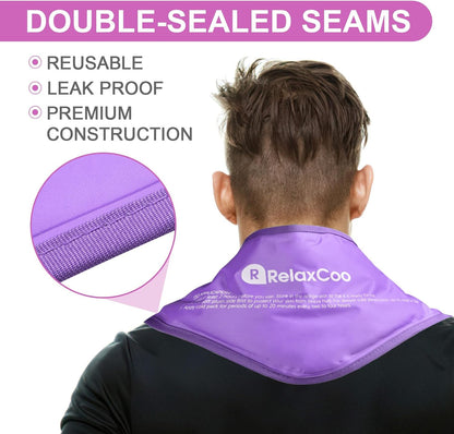 Neck Ice Pack Wrap, Reusable Gel Ice Pack for Neck Shoulders, Cold Compress Therapy for Pain Relief, Injuries, Swelling, Bruises, Sprains, Inflammation and Cervical Surgery Recovery