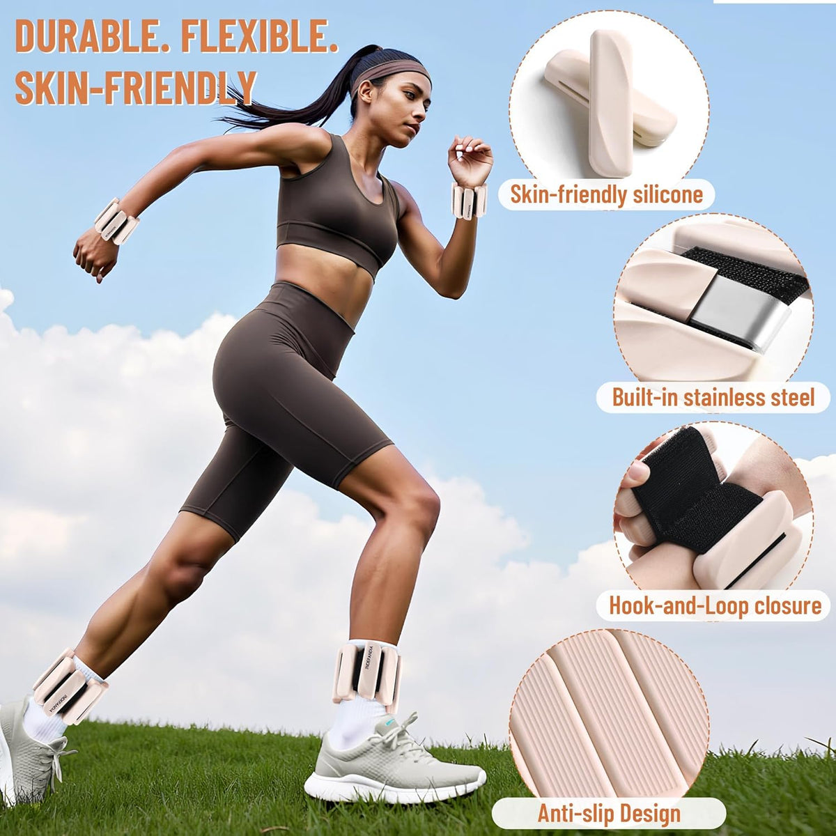 Wrist & Ankle Weights for Women and Men, 2lbs/4lbs Pairs Adjustable Silicone Weighted Bangles for Arm & Leg Workouts, Perfect for Pilates, Barre, Yoga, Walking & Home Fitness