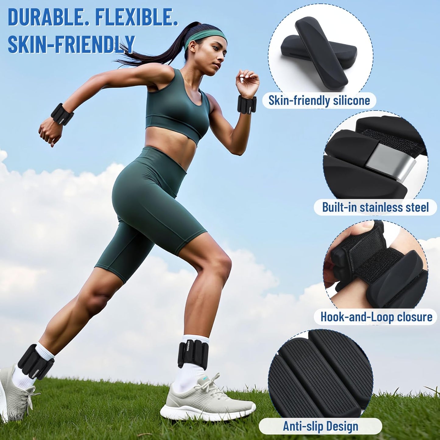Wrist & Ankle Weights for Women and Men, 2lbs/4lbs Pairs Adjustable Silicone Weighted Bangles for Arm & Leg Workouts, Perfect for Pilates, Barre, Yoga, Walking & Home Fitness