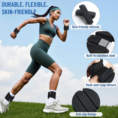 Wrist & Ankle Weights for Women and Men, 2lbs/4lbs Pairs Adjustable Silicone Weighted Bangles for Arm & Leg Workouts, Perfect for Pilates, Barre, Yoga, Walking & Home Fitness