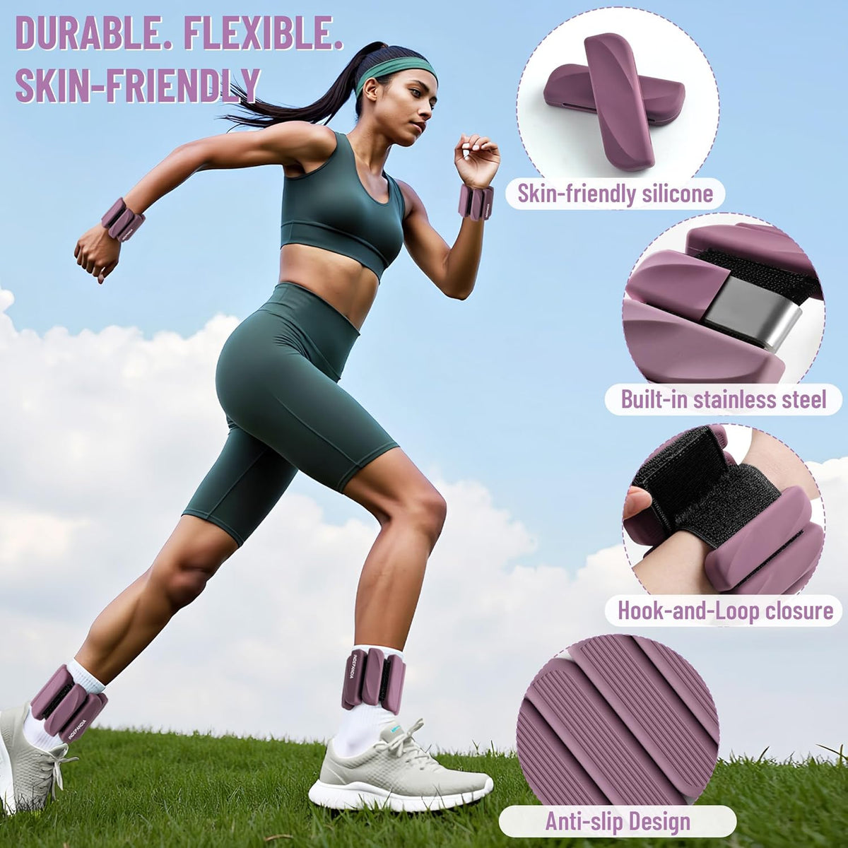 Wrist & Ankle Weights for Women and Men, 2lbs/4lbs Pairs Adjustable Silicone Weighted Bangles for Arm & Leg Workouts, Perfect for Pilates, Barre, Yoga, Walking & Home Fitness