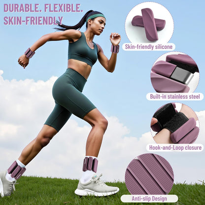 Wrist & Ankle Weights for Women and Men, 2lbs/4lbs Pairs Adjustable Silicone Weighted Bangles for Arm & Leg Workouts, Perfect for Pilates, Barre, Yoga, Walking & Home Fitness