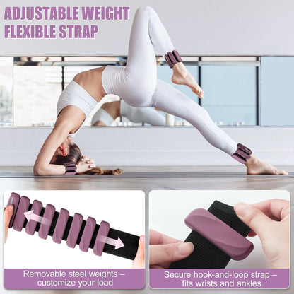 Wrist & Ankle Weights for Women and Men, 2lbs/4lbs Pairs Adjustable Silicone Weighted Bangles for Arm & Leg Workouts, Perfect for Pilates, Barre, Yoga, Walking & Home Fitness