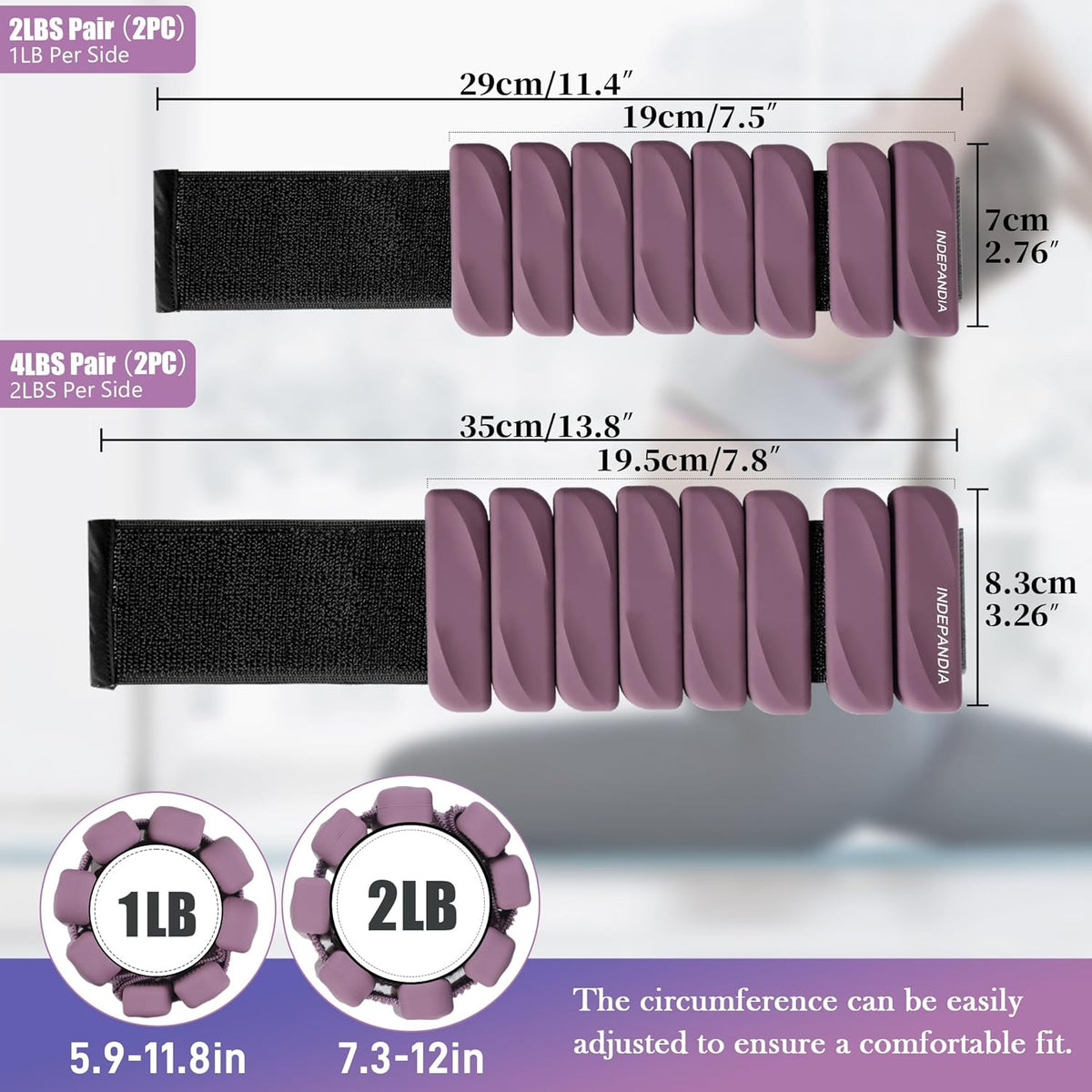 Wrist & Ankle Weights for Women and Men, 2lbs/4lbs Pairs Adjustable Silicone Weighted Bangles for Arm & Leg Workouts, Perfect for Pilates, Barre, Yoga, Walking & Home Fitness