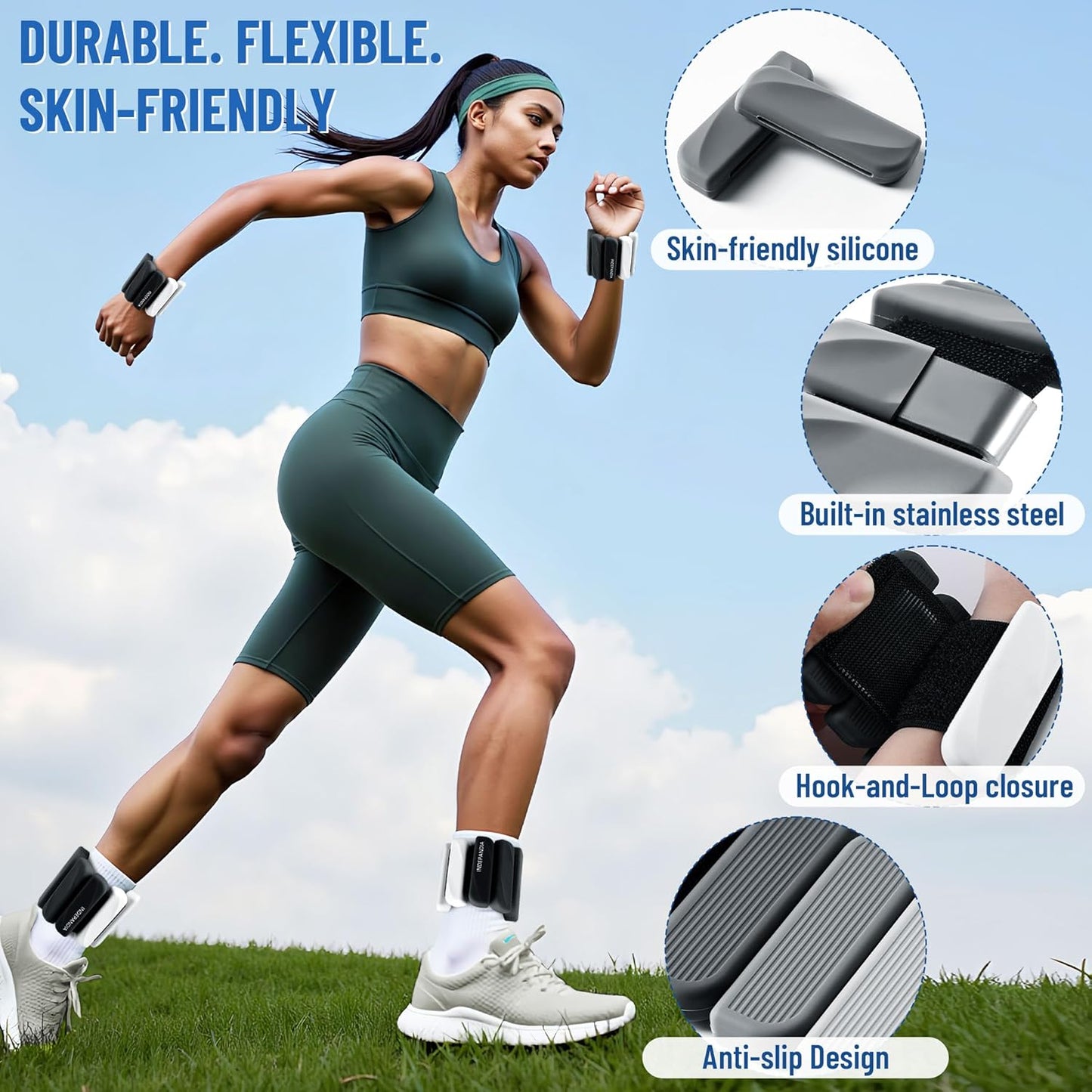 Wrist & Ankle Weights for Women and Men, 2lbs/4lbs Pairs Adjustable Silicone Weighted Bangles for Arm & Leg Workouts, Perfect for Pilates, Barre, Yoga, Walking & Home Fitness