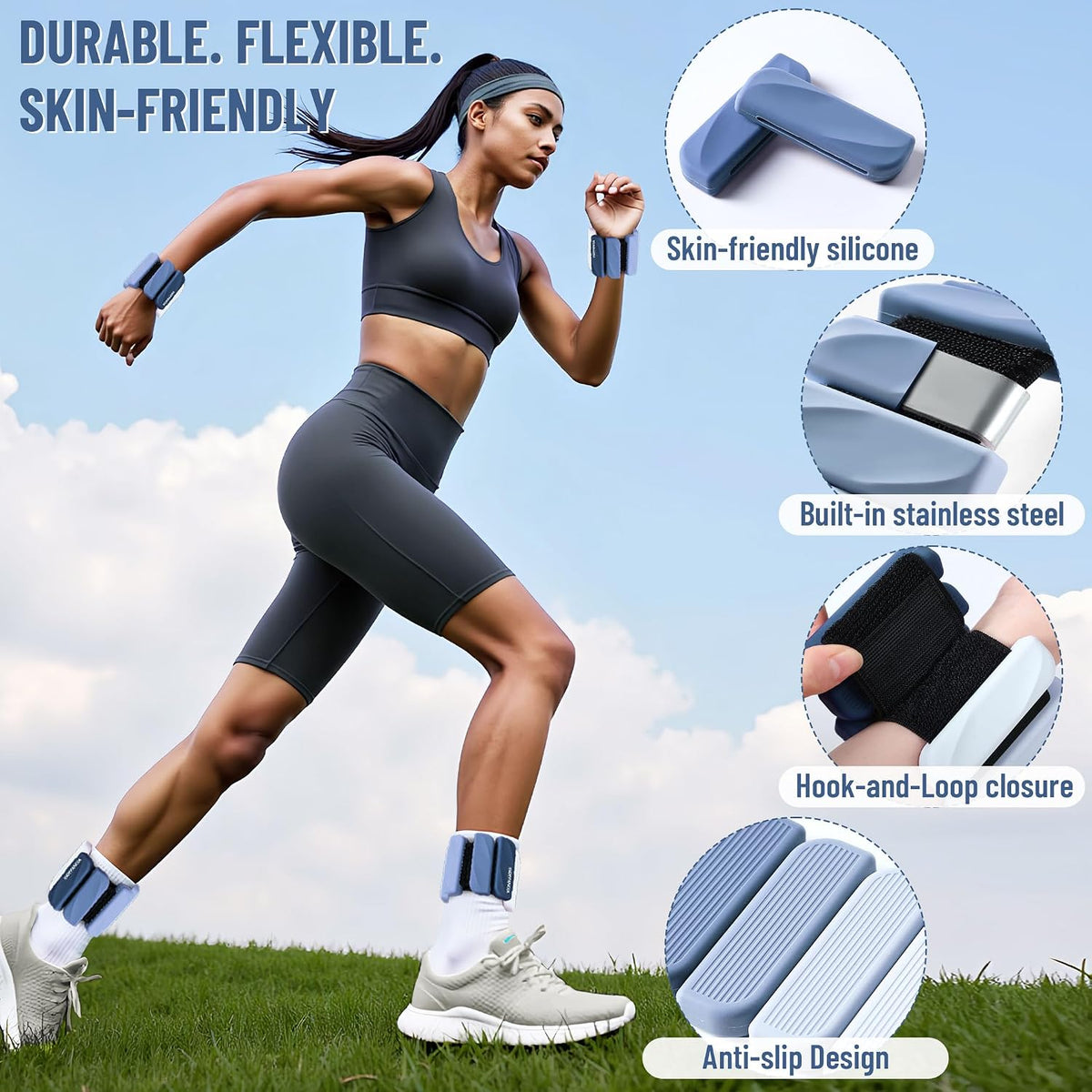 Wrist & Ankle Weights for Women and Men, 2lbs/4lbs Pairs Adjustable Silicone Weighted Bangles for Arm & Leg Workouts, Perfect for Pilates, Barre, Yoga, Walking & Home Fitness