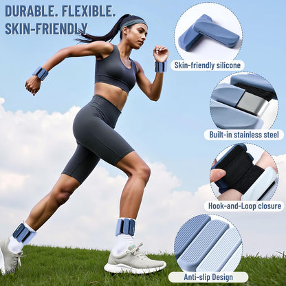 Wrist & Ankle Weights for Women and Men, 2lbs/4lbs Pairs Adjustable Silicone Weighted Bangles for Arm & Leg Workouts, Perfect for Pilates, Barre, Yoga, Walking & Home Fitness