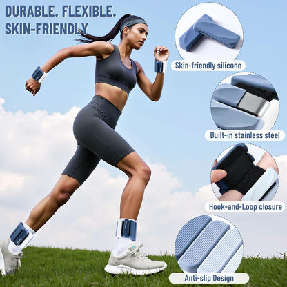 Wrist & Ankle Weights for Women and Men, 2lbs/4lbs Pairs Adjustable Silicone Weighted Bangles for Arm & Leg Workouts, Perfect for Pilates, Barre, Yoga, Walking & Home Fitness