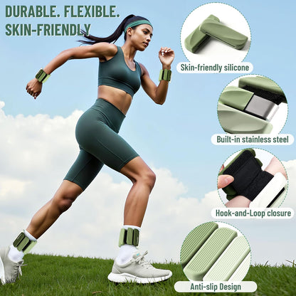 Wrist & Ankle Weights for Women and Men, 2lbs/4lbs Pairs Adjustable Silicone Weighted Bangles for Arm & Leg Workouts, Perfect for Pilates, Barre, Yoga, Walking & Home Fitness
