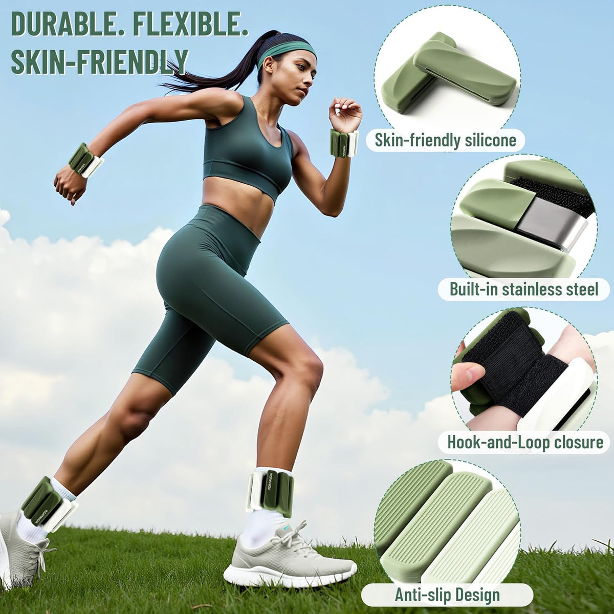 Wrist & Ankle Weights for Women and Men, 2lbs/4lbs Pairs Adjustable Silicone Weighted Bangles for Arm & Leg Workouts, Perfect for Pilates, Barre, Yoga, Walking & Home Fitness