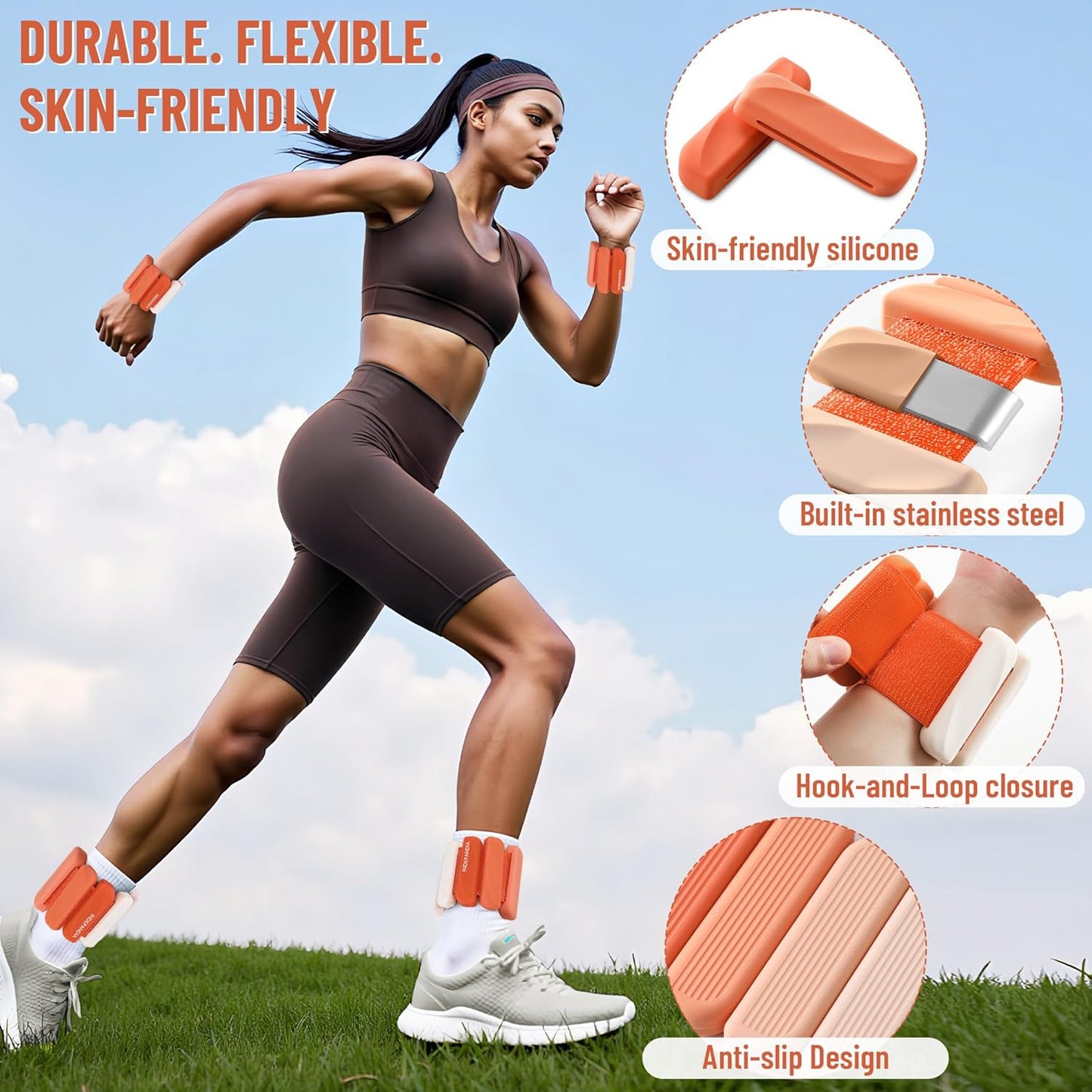 Wrist & Ankle Weights for Women and Men, 2lbs/4lbs Pairs Adjustable Silicone Weighted Bangles for Arm & Leg Workouts, Perfect for Pilates, Barre, Yoga, Walking & Home Fitness