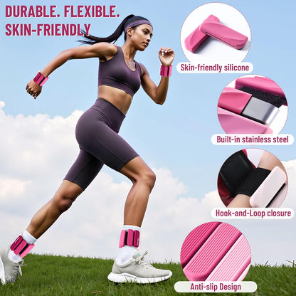 Wrist & Ankle Weights for Women and Men, 2lbs/4lbs Pairs Adjustable Silicone Weighted Bangles for Arm & Leg Workouts, Perfect for Pilates, Barre, Yoga, Walking & Home Fitness