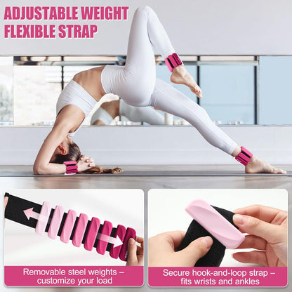 Wrist & Ankle Weights for Women and Men, 2lbs/4lbs Pairs Adjustable Silicone Weighted Bangles for Arm & Leg Workouts, Perfect for Pilates, Barre, Yoga, Walking & Home Fitness