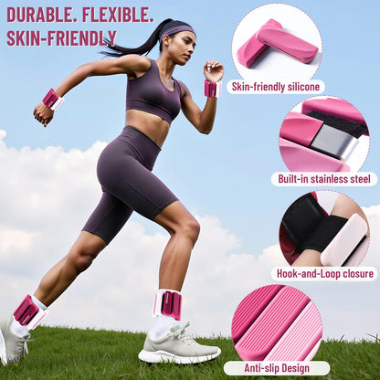 Wrist & Ankle Weights for Women and Men, 2lbs/4lbs Pairs Adjustable Silicone Weighted Bangles for Arm & Leg Workouts, Perfect for Pilates, Barre, Yoga, Walking & Home Fitness