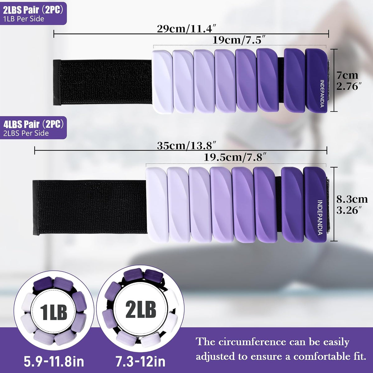 Wrist & Ankle Weights for Women and Men, 2lbs/4lbs Pairs Adjustable Silicone Weighted Bangles for Arm & Leg Workouts, Perfect for Pilates, Barre, Yoga, Walking & Home Fitness