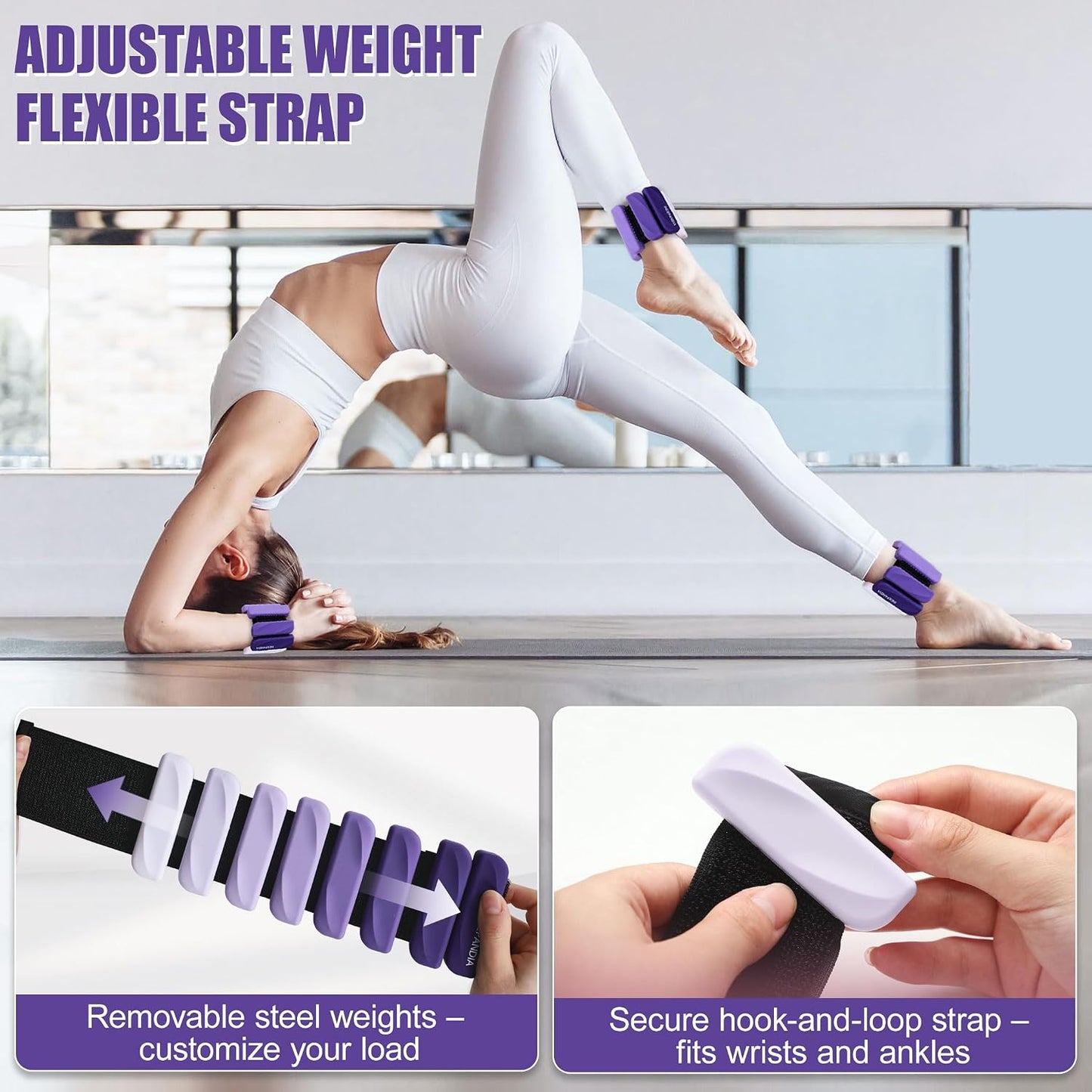 Wrist & Ankle Weights for Women and Men, 2lbs/4lbs Pairs Adjustable Silicone Weighted Bangles for Arm & Leg Workouts, Perfect for Pilates, Barre, Yoga, Walking & Home Fitness
