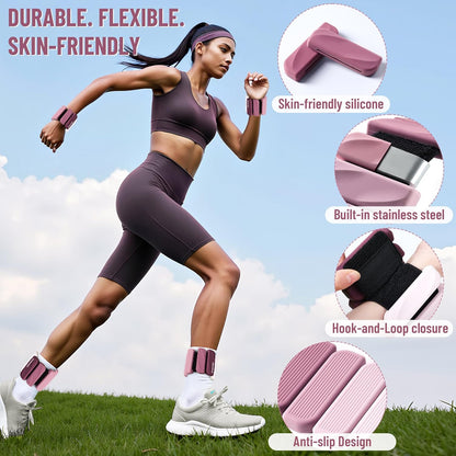 Wrist & Ankle Weights for Women and Men, 2lbs/4lbs Pairs Adjustable Silicone Weighted Bangles for Arm & Leg Workouts, Perfect for Pilates, Barre, Yoga, Walking & Home Fitness