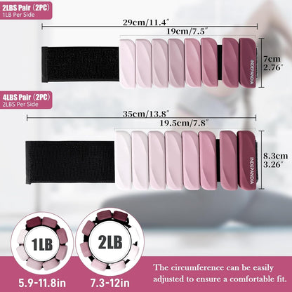 Wrist & Ankle Weights for Women and Men, 2lbs/4lbs Pairs Adjustable Silicone Weighted Bangles for Arm & Leg Workouts, Perfect for Pilates, Barre, Yoga, Walking & Home Fitness