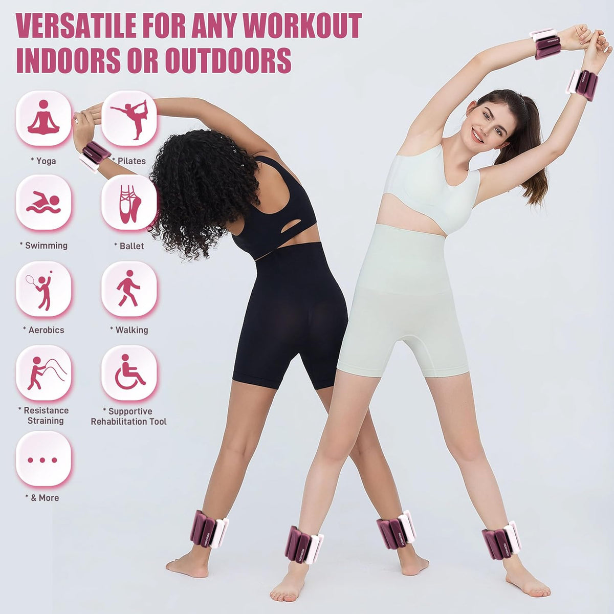 Wrist & Ankle Weights for Women and Men, 2lbs/4lbs Pairs Adjustable Silicone Weighted Bangles for Arm & Leg Workouts, Perfect for Pilates, Barre, Yoga, Walking & Home Fitness