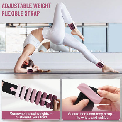 Wrist & Ankle Weights for Women and Men, 2lbs/4lbs Pairs Adjustable Silicone Weighted Bangles for Arm & Leg Workouts, Perfect for Pilates, Barre, Yoga, Walking & Home Fitness