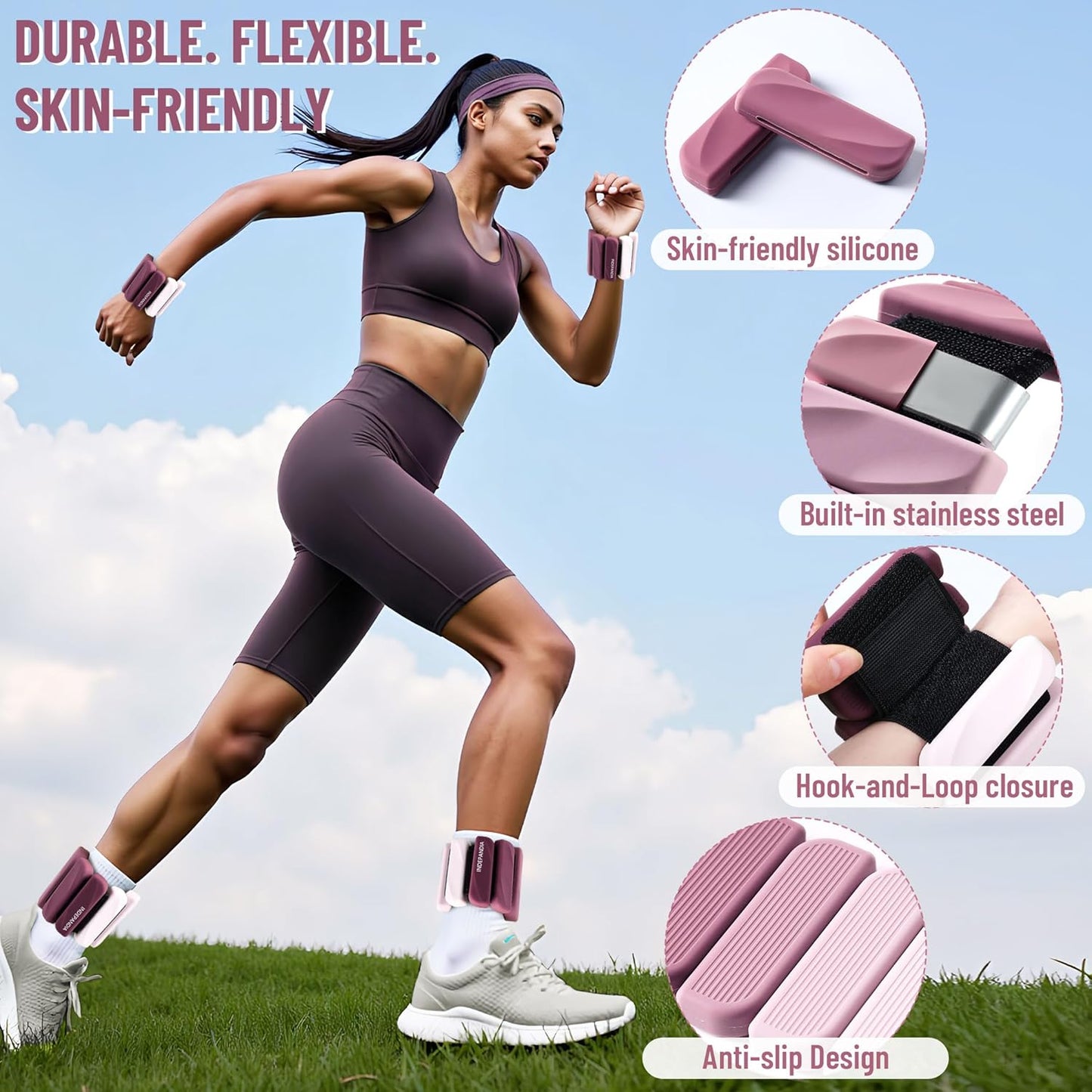 Wrist & Ankle Weights for Women and Men, 2lbs/4lbs Pairs Adjustable Silicone Weighted Bangles for Arm & Leg Workouts, Perfect for Pilates, Barre, Yoga, Walking & Home Fitness