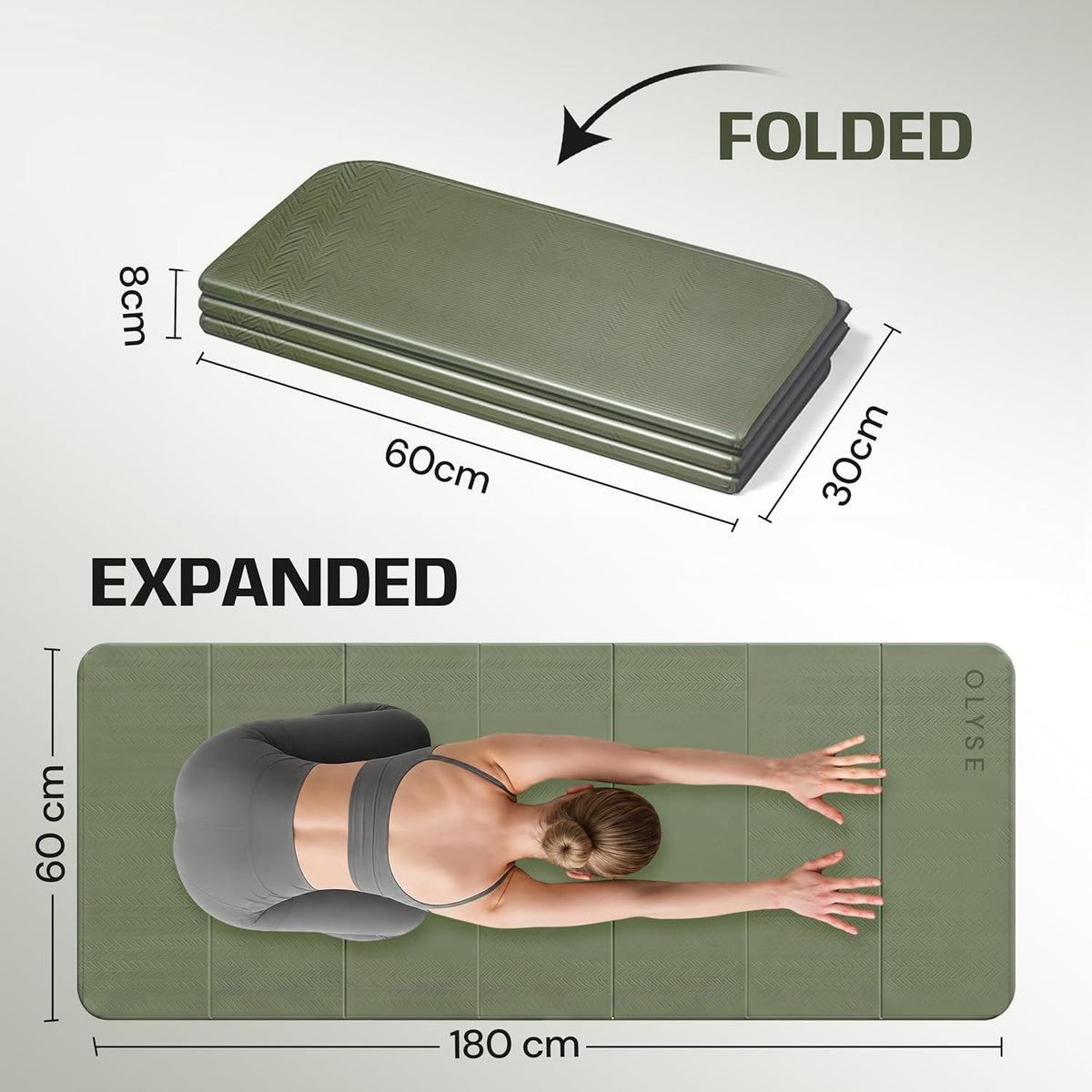 Foldable Yoga Mat, Extra Thick 12mm, 7-Fold, Non-Slip, for Yoga, Pilates, Stretching, HIIT & Home Workout, Green