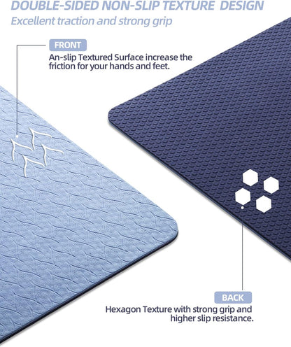 Yoga Mat Non Slip, Anti-Tear 1/4 Thick TPE Yoga Mats for Women and Men, 72"x24" Exercise & Fitness Mat with Carrying Strap, Workout Mats for Yoga, Pilates and Floor Exercise