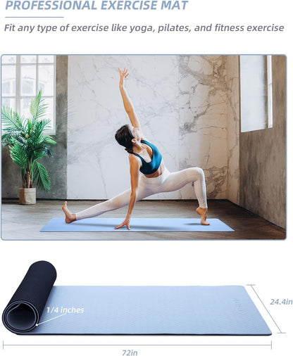 Yoga Mat Non Slip, Anti-Tear 1/4 Thick TPE Yoga Mats for Women and Men, 72"x24" Exercise & Fitness Mat with Carrying Strap, Workout Mats for Yoga, Pilates and Floor Exercise