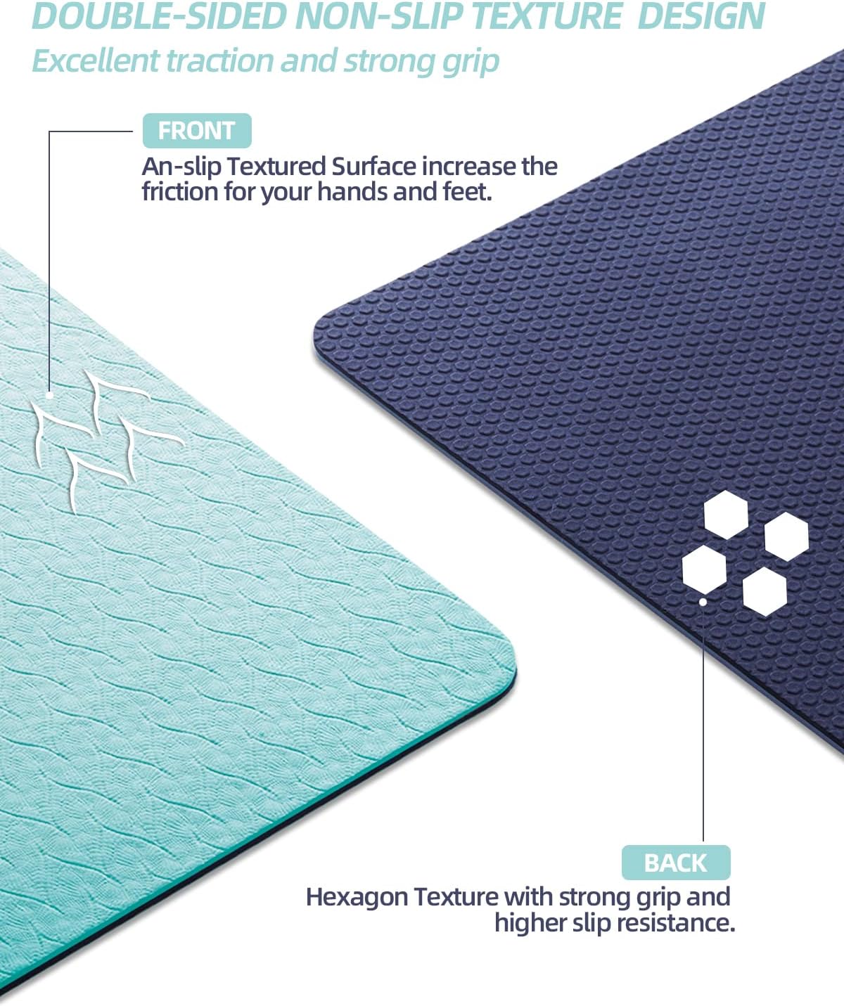 Yoga Mat Non Slip, Anti-Tear 1/4 Thick TPE Yoga Mats for Women and Men, 72"x24" Exercise & Fitness Mat with Carrying Strap, Workout Mats for Yoga, Pilates and Floor Exercise