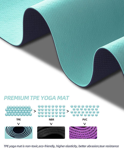 Yoga Mat Non Slip, Anti-Tear 1/4 Thick TPE Yoga Mats for Women and Men, 72"x24" Exercise & Fitness Mat with Carrying Strap, Workout Mats for Yoga, Pilates and Floor Exercise