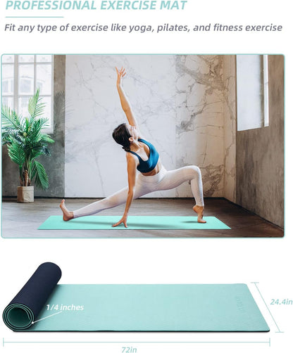 Yoga Mat Non Slip, Anti-Tear 1/4 Thick TPE Yoga Mats for Women and Men, 72"x24" Exercise & Fitness Mat with Carrying Strap, Workout Mats for Yoga, Pilates and Floor Exercise
