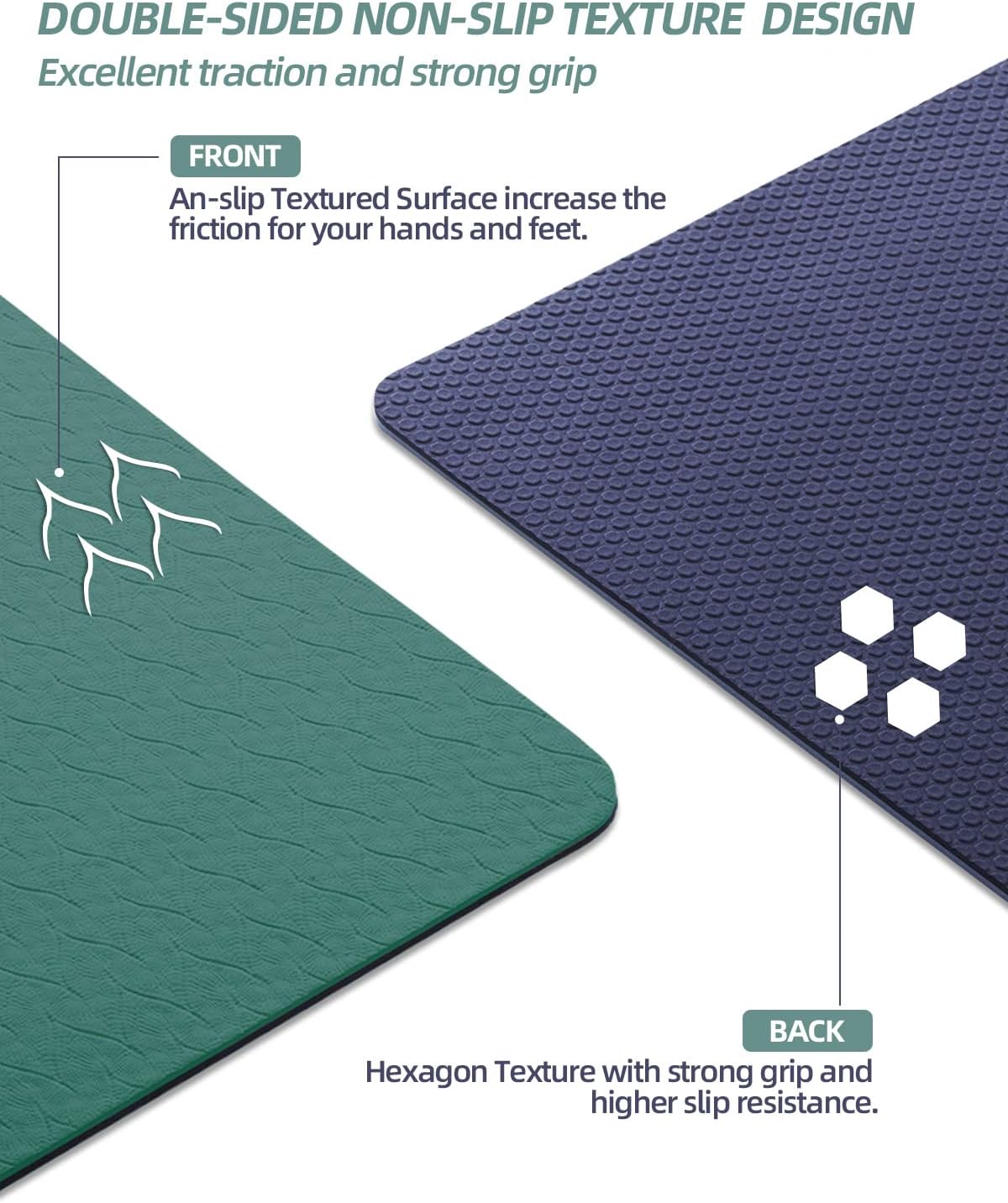 Yoga Mat Non Slip, Anti-Tear 1/4 Thick TPE Yoga Mats for Women and Men, 72"x24" Exercise & Fitness Mat with Carrying Strap, Workout Mats for Yoga, Pilates and Floor Exercise