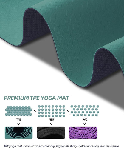 Yoga Mat Non Slip, Anti-Tear 1/4 Thick TPE Yoga Mats for Women and Men, 72"x24" Exercise & Fitness Mat with Carrying Strap, Workout Mats for Yoga, Pilates and Floor Exercise