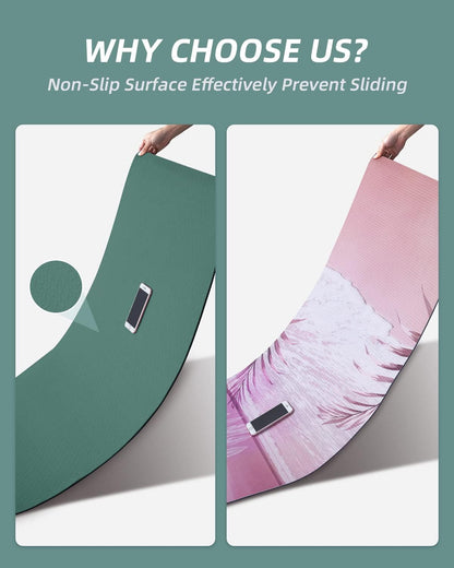 Yoga Mat Non Slip, Anti-Tear 1/4 Thick TPE Yoga Mats for Women and Men, 72"x24" Exercise & Fitness Mat with Carrying Strap, Workout Mats for Yoga, Pilates and Floor Exercise