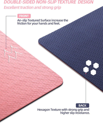 Yoga Mat Non Slip, Anti-Tear 1/4 Thick TPE Yoga Mats for Women and Men, 72"x24" Exercise & Fitness Mat with Carrying Strap, Workout Mats for Yoga, Pilates and Floor Exercise