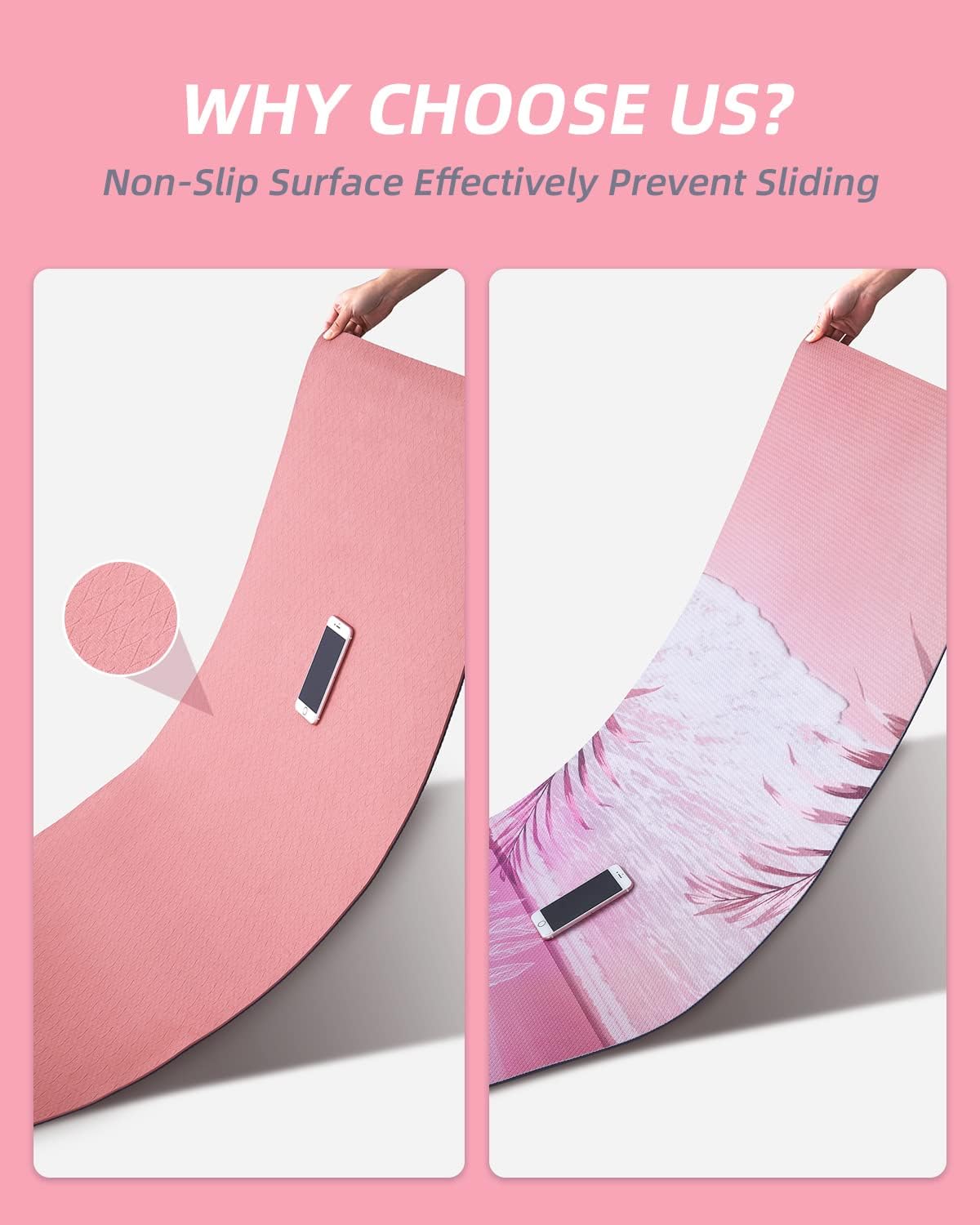Yoga Mat Non Slip, Anti-Tear 1/4 Thick TPE Yoga Mats for Women and Men, 72"x24" Exercise & Fitness Mat with Carrying Strap, Workout Mats for Yoga, Pilates and Floor Exercise