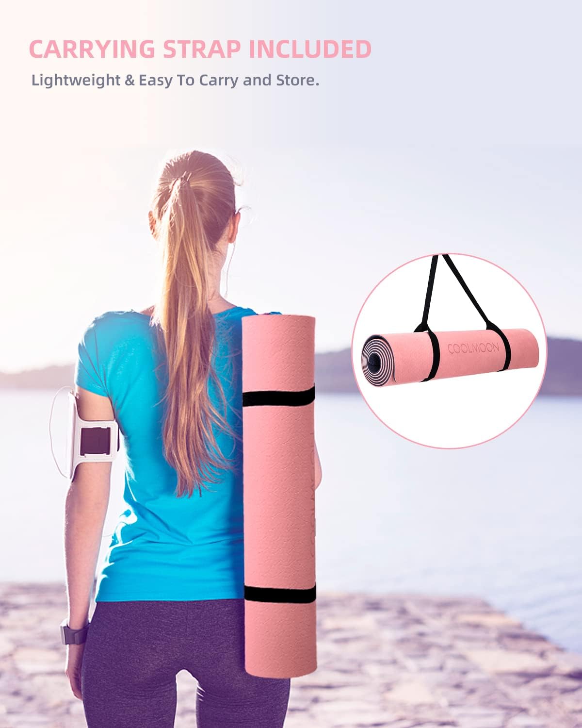 Yoga Mat Non Slip, Anti-Tear 1/4 Thick TPE Yoga Mats for Women and Men, 72"x24" Exercise & Fitness Mat with Carrying Strap, Workout Mats for Yoga, Pilates and Floor Exercise