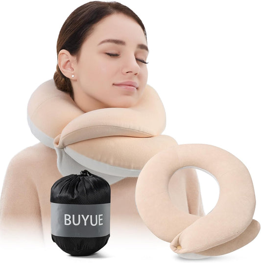 Travel Neck Pillows for Airplanes, Memory Foam 360° Head Support Sleep for Long Flight, Skin-Friendly & Breathable, Kit with Eye Mask, Earplugs and Storage Bag (Adult, Grey, 90+ lbs)