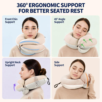Travel Neck Pillows for Airplanes, Memory Foam 360° Head Support Sleep for Long Flight, Skin-Friendly & Breathable, Kit with Eye Mask, Earplugs and Storage Bag (Adult, Grey, 90+ lbs)