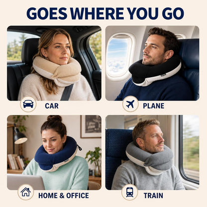 Travel Neck Pillows for Airplanes, Memory Foam 360° Head Support Sleep for Long Flight, Skin-Friendly & Breathable, Kit with Eye Mask, Earplugs and Storage Bag (Adult, Grey, 90+ lbs)