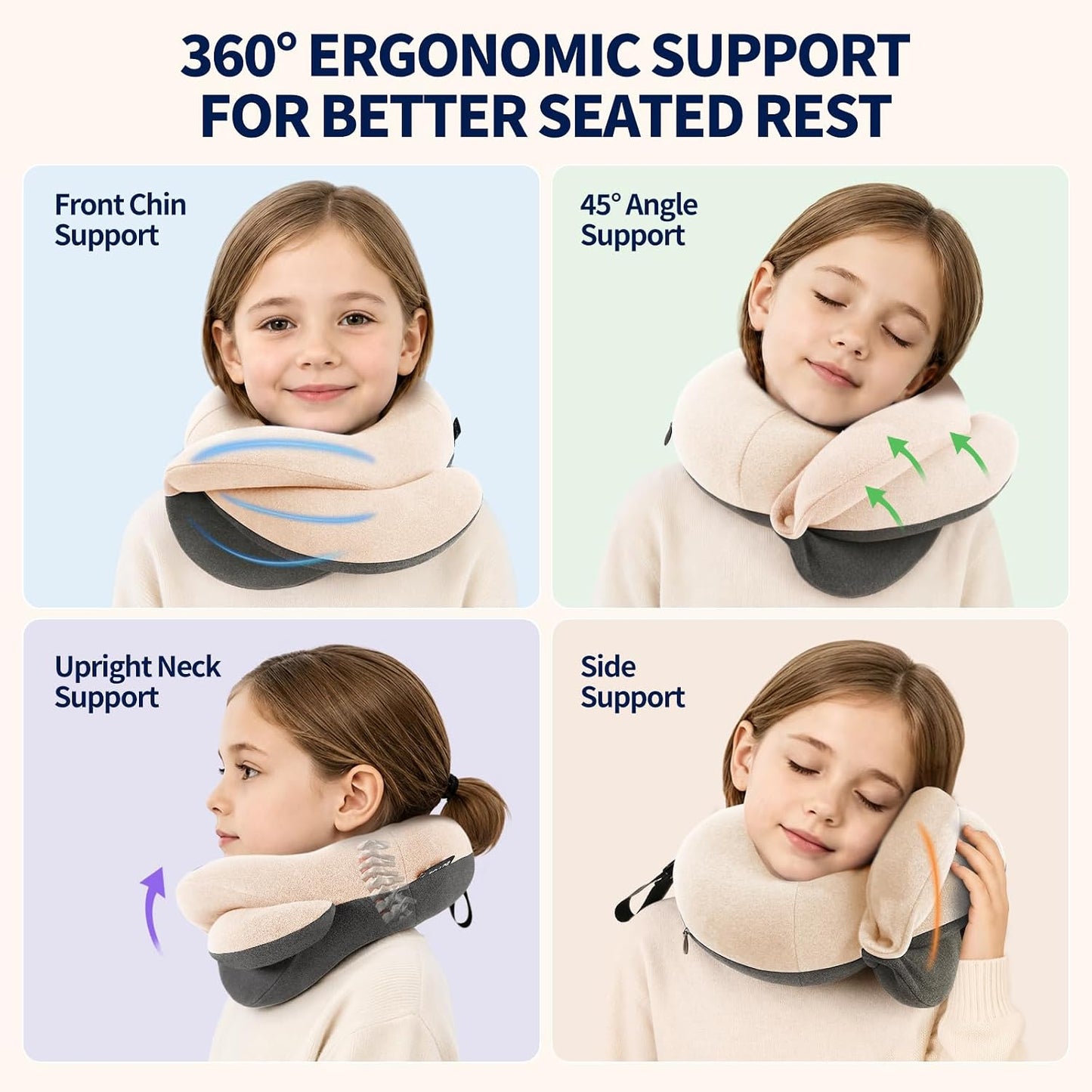 Travel Neck Pillows for Airplanes, Memory Foam 360° Head Support Sleep for Long Flight, Skin-Friendly & Breathable, Kit with Eye Mask, Earplugs and Storage Bag (Adult, Grey, 90+ lbs)