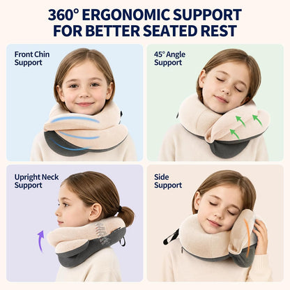 Travel Neck Pillows for Airplanes, Memory Foam 360° Head Support Sleep for Long Flight, Skin-Friendly & Breathable, Kit with Eye Mask, Earplugs and Storage Bag (Adult, Grey, 90+ lbs)