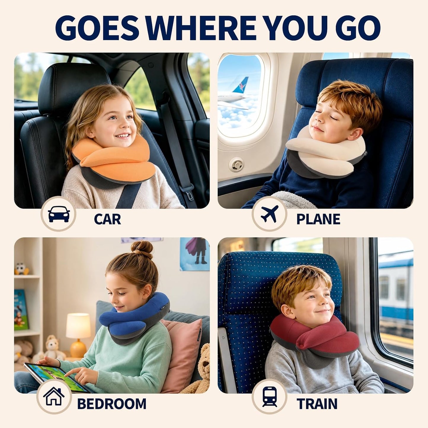 Travel Neck Pillows for Airplanes, Memory Foam 360° Head Support Sleep for Long Flight, Skin-Friendly & Breathable, Kit with Eye Mask, Earplugs and Storage Bag (Adult, Grey, 90+ lbs)