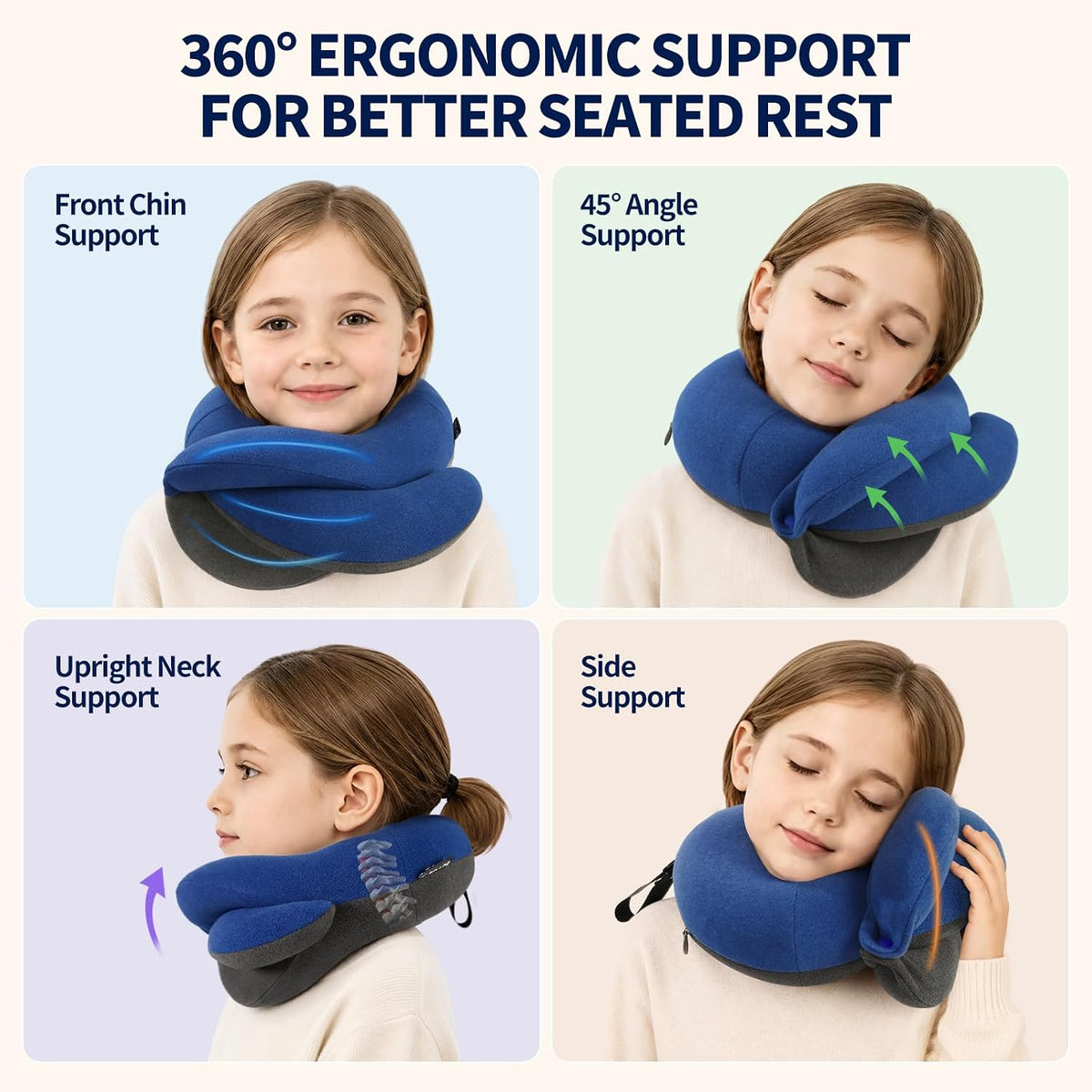 Travel Neck Pillows for Airplanes, Memory Foam 360° Head Support Sleep for Long Flight, Skin-Friendly & Breathable, Kit with Eye Mask, Earplugs and Storage Bag (Adult, Grey, 90+ lbs)