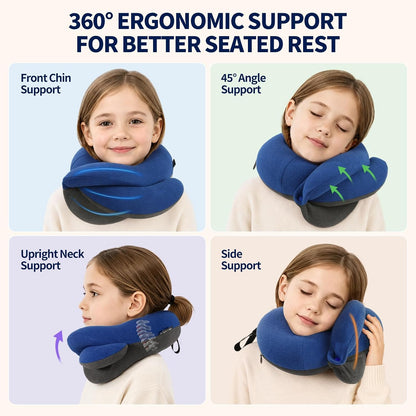 Travel Neck Pillows for Airplanes, Memory Foam 360° Head Support Sleep for Long Flight, Skin-Friendly & Breathable, Kit with Eye Mask, Earplugs and Storage Bag (Adult, Grey, 90+ lbs)